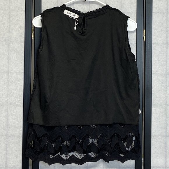 Yaostar Black Crochet Lace Sleeveless Ruffle Tank Top Tunic Lined Boho Chic M - Picture 6 of 15